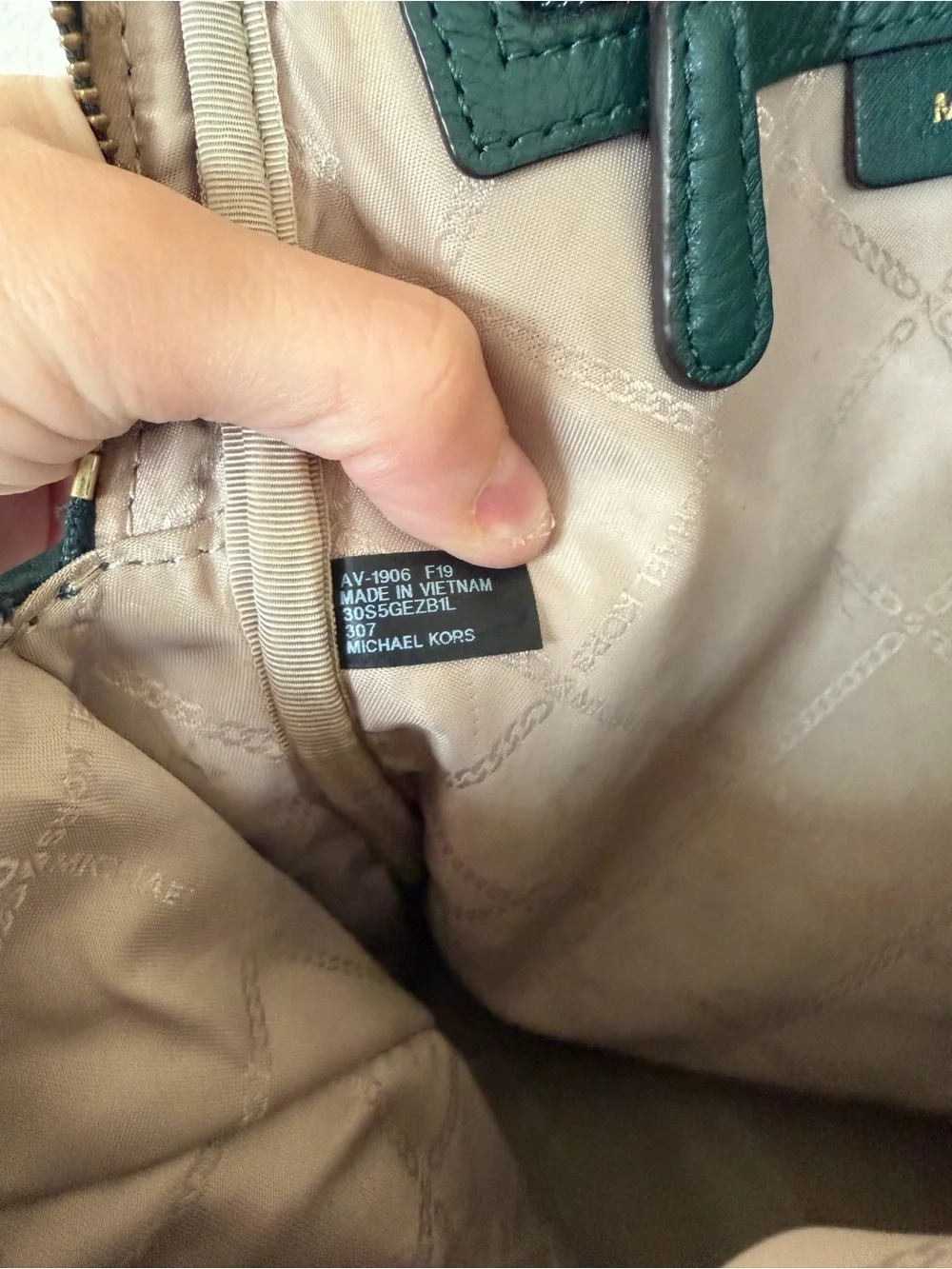 MICHAEL KORS Green Pebbled Leather Backpack Gold Hardware Zipper Inner Pocket